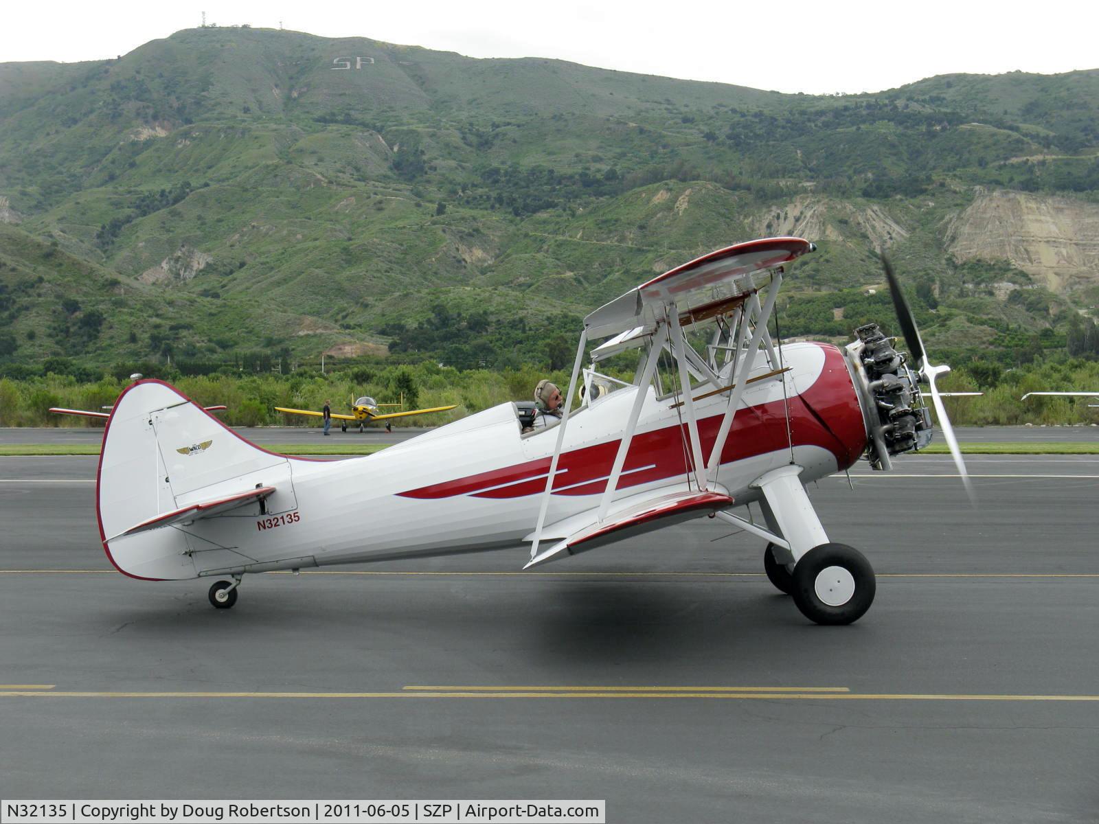 N32135, 1941 Waco UPF-7 C/N 5767, 1941 Waco UPF-7, Continental W670 220 Hp, stunning show plane, chromed engine & prop, one of the prettiest classic biplanes, taxi to Rwy 04