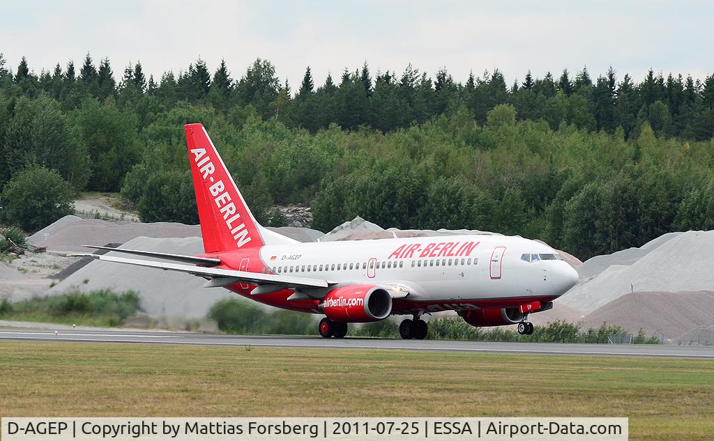 D-AGEP, 1998 Boeing 737-75B C/N 28102, Getting ready for take off att Arlanda Airport, Stockholm
