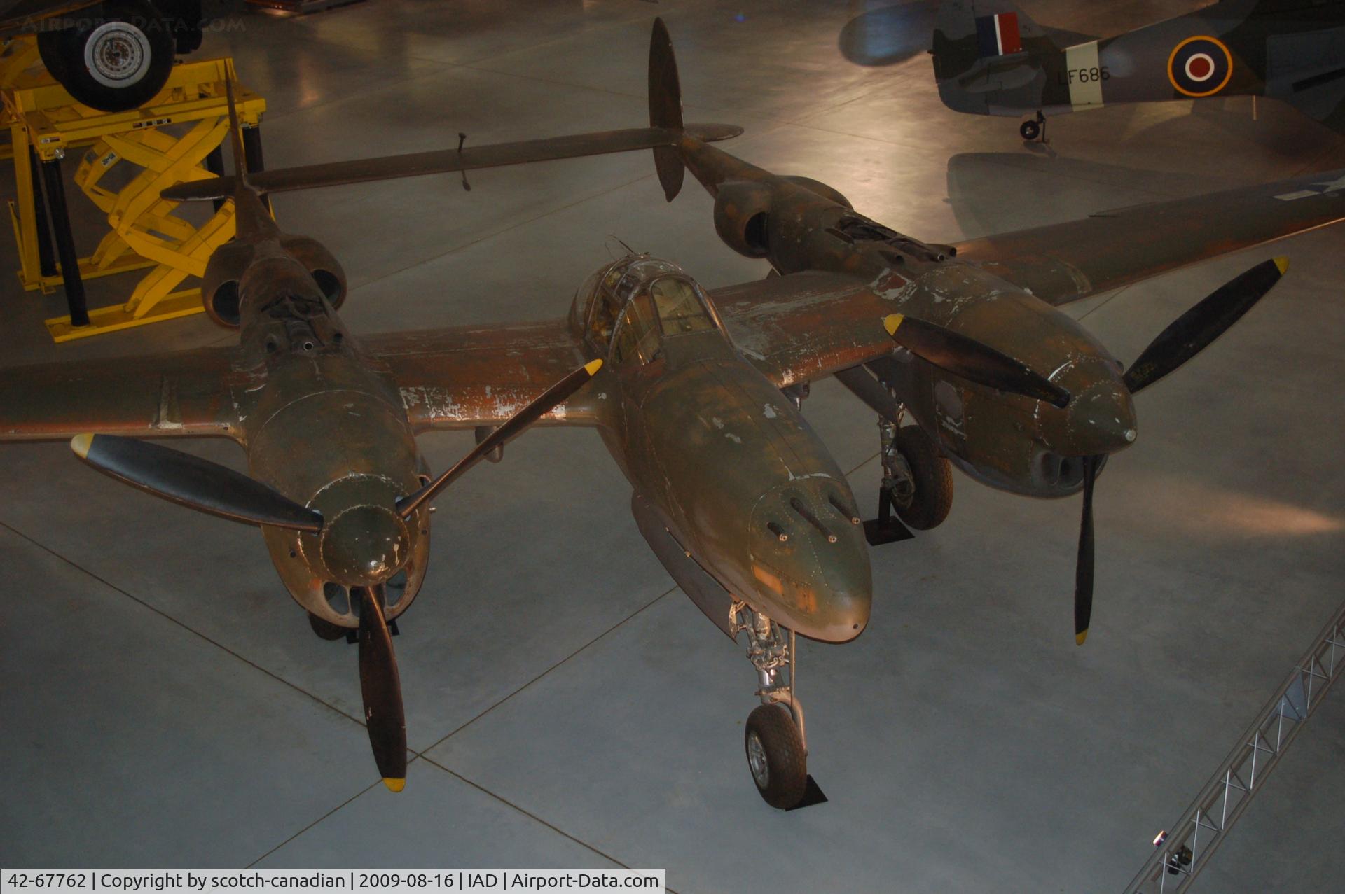 42-67762, Lockheed P-38J Lightning C/N 2273, Lockheed P-38J-10-LO Lightning at the Steven F. Udvar-Hazy Center, Smithsonian National Air and Space Museum, Chantilly, VA