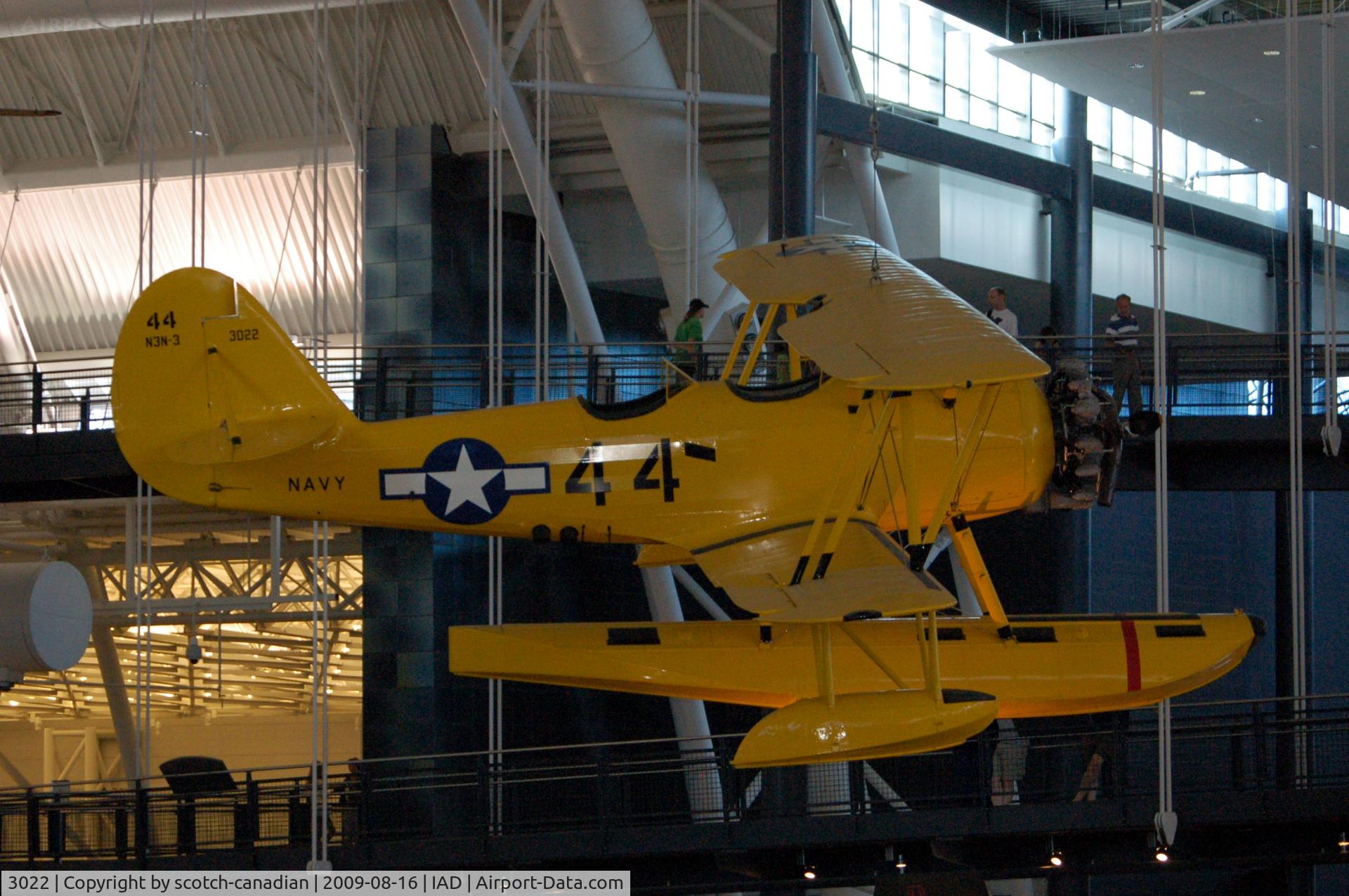 3022, 1941 Naval Aircraft Factory N3N-3 C/N Not found 3022, Naval Aircraft Factory N3N-3 at the Steven F. Udvar-Hazy Center, Smithsonian National Air and Space Museum, Chantilly, VA