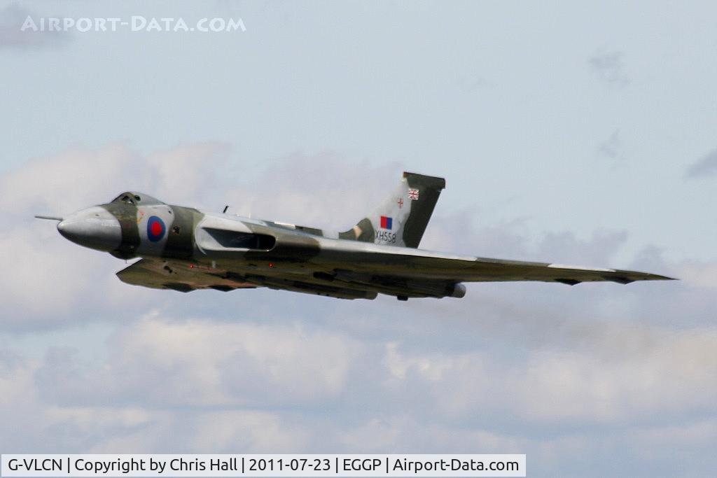 G-VLCN, 1960 Avro Vulcan B.2 C/N Set 12, 'XH558' making a low flypast at Liverpool Airport, taken from the control tower