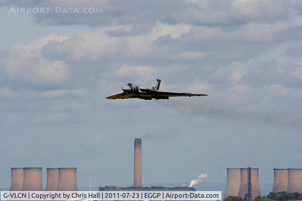 G-VLCN, 1960 Avro Vulcan B.2 C/N Set 12, 'XH558' making a low flypast at Liverpool Airport, taken from the control tower