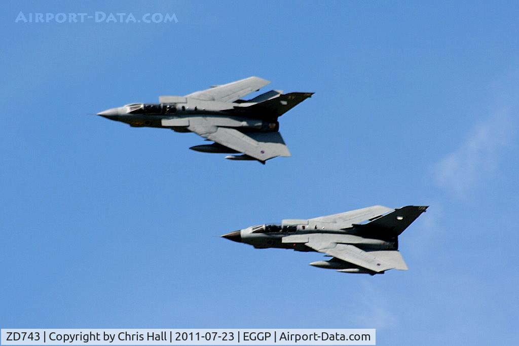 ZD743, 1984 Panavia Tornado GR.4 C/N 366/BT042/3169, with ZA410, performing a fast flypast at Liverpool Airport after their display at the Southport Airshow