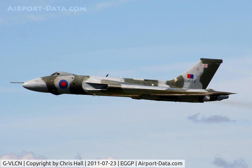 G-VLCN, 1960 Avro Vulcan B.2 C/N Set 12, 'XH558' making a low flypast at Liverpool Airport, taken from the control tower