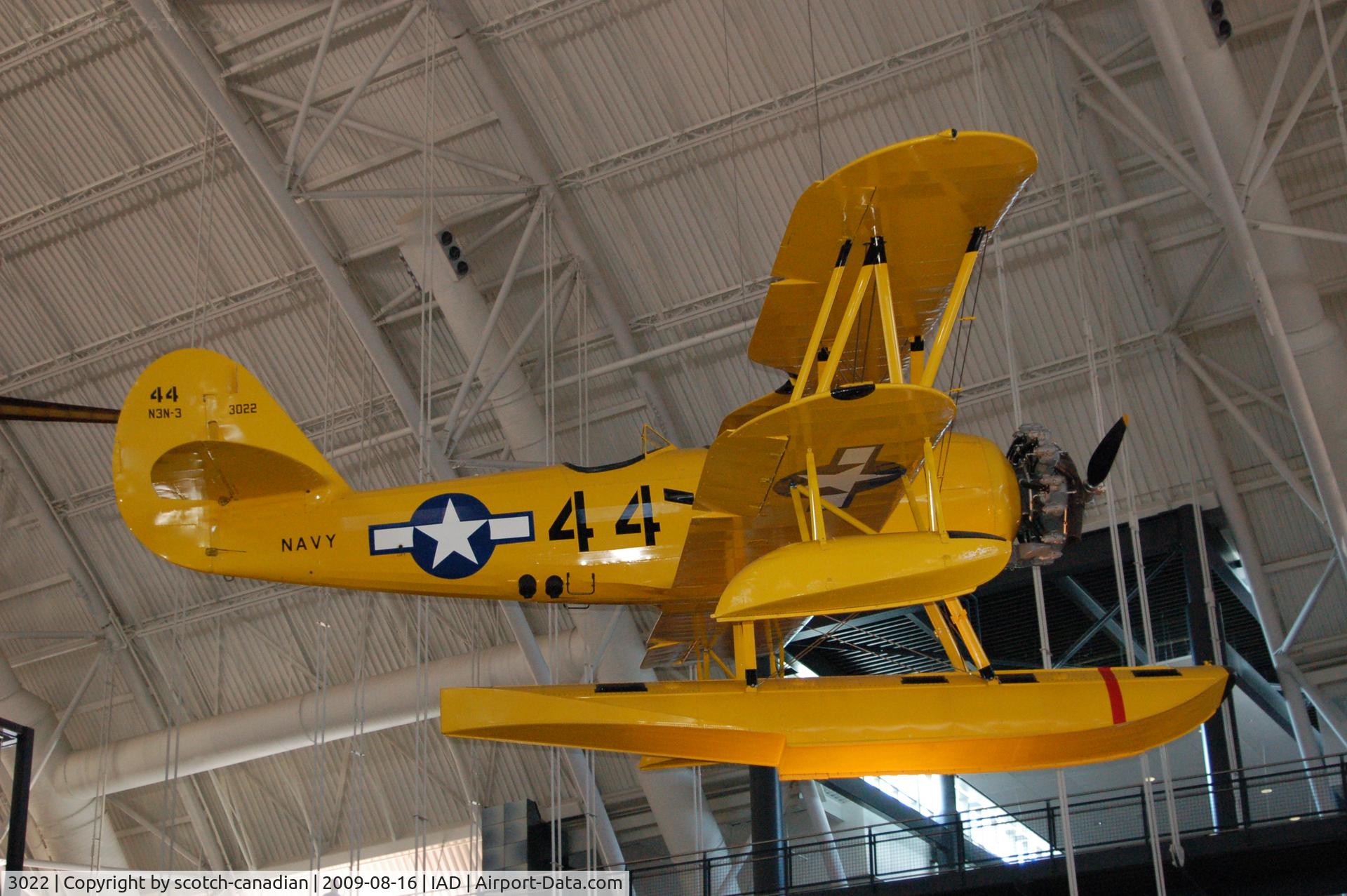 3022, 1941 Naval Aircraft Factory N3N-3 C/N Not found 3022, Naval Aircraft Factory N3N-3 at the Steven F. Udvar-Hazy Center, Smithsonian National Air and Space Museum, Chantilly, VA