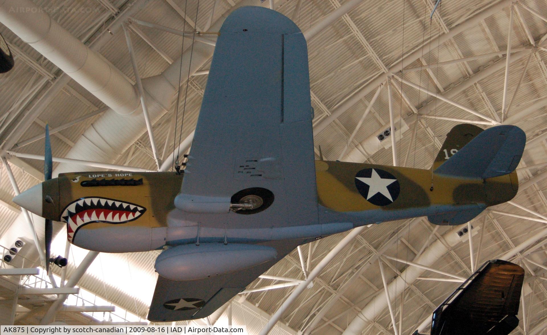 AK875, 1942 Curtiss P-40E Kittyhawk 1A C/N 15349, Curtiss P-40E Warhawk (Kittyhawk IA) at the Steven F. Udvar-Hazy Center, Smithsonian National Air and Space Museum, Chantilly, VA