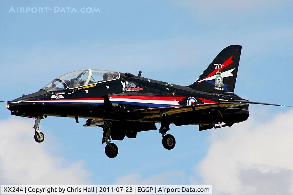 XX244, 1978 Hawker Siddeley Hawk T.1 C/N 080/312080, arriving back at Liverpool after its display at the Southport Airshow