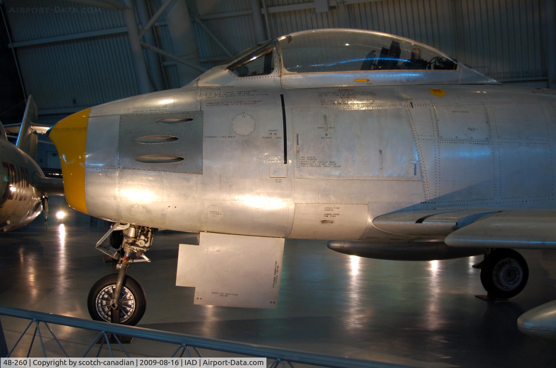 48-260, 1948 North American F-86A-5-NA Sabre C/N 151-43629, 1948 North American F-86A-5-NA Sabre at the Steven F. Udvar-Hazy Center, Smithsonian National Air and Space Museum, Chantilly, VA