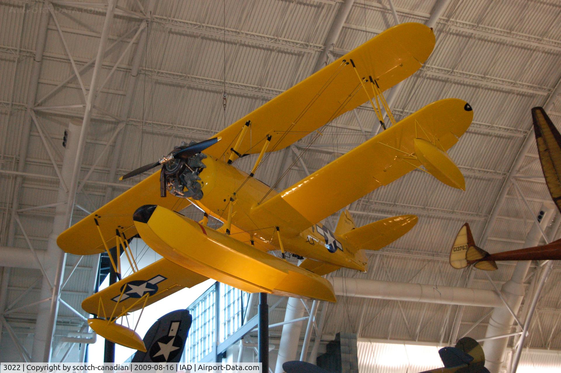 3022, 1941 Naval Aircraft Factory N3N-3 C/N Not found 3022, Naval Aircraft Factory N3N-3 at the Steven F. Udvar-Hazy Center, Smithsonian National Air and Space Museum, Chantilly, VA