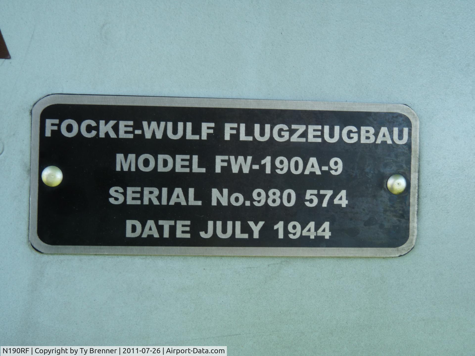 N190RF, Focke-Wulf Fw-190A-9 C/N 980 574, FW 190 A-9 
