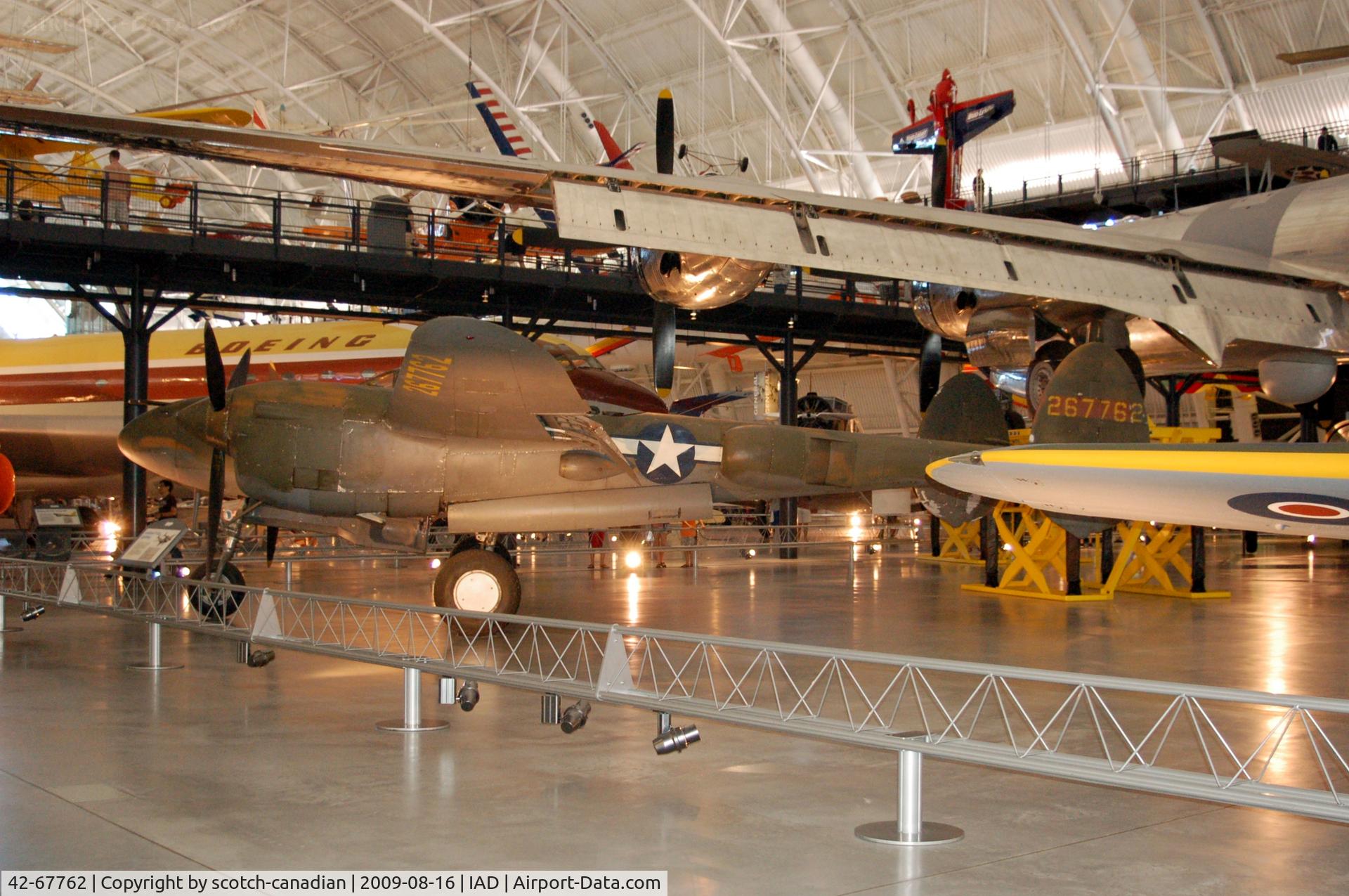 42-67762, Lockheed P-38J Lightning C/N 2273, Lockheed P-38J-10-LO Lightning at the Steven F. Udvar-Hazy Center, Smithsonian National Air and Space Museum, Chantilly, VA