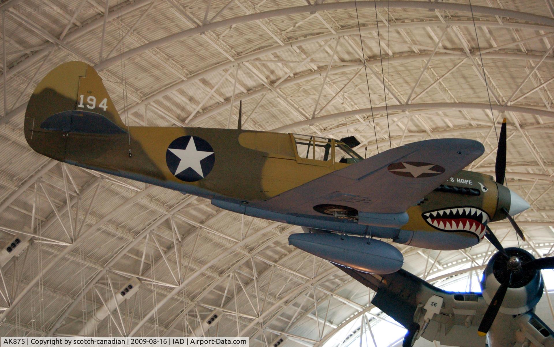 AK875, 1942 Curtiss P-40E Kittyhawk 1A C/N 15349, Curtiss P-40E Warhawk (Kittyhawk IA) at the Steven F. Udvar-Hazy Center, Smithsonian National Air and Space Museum, Chantilly, VA