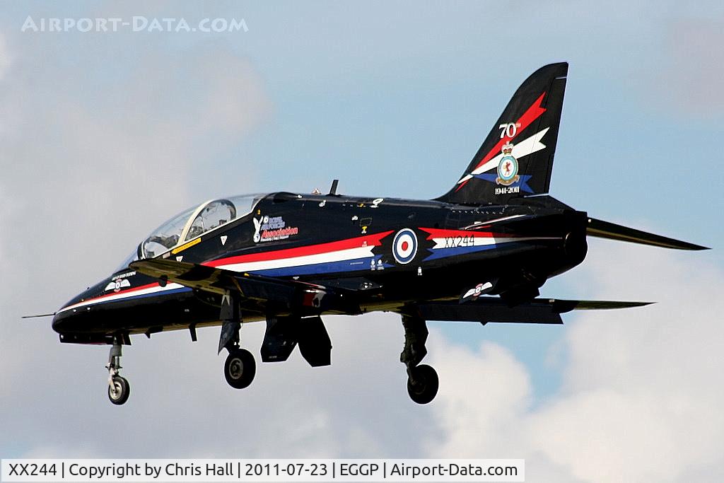 XX244, 1978 Hawker Siddeley Hawk T.1 C/N 080/312080, arriving back at Liverpool after its display at the Southport Airshow