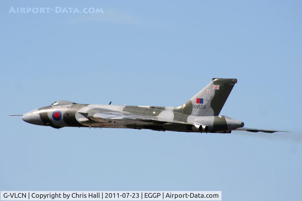 G-VLCN, 1960 Avro Vulcan B.2 C/N Set 12, 'XH558' making a low flypast at Liverpool Airport, taken from the control tower