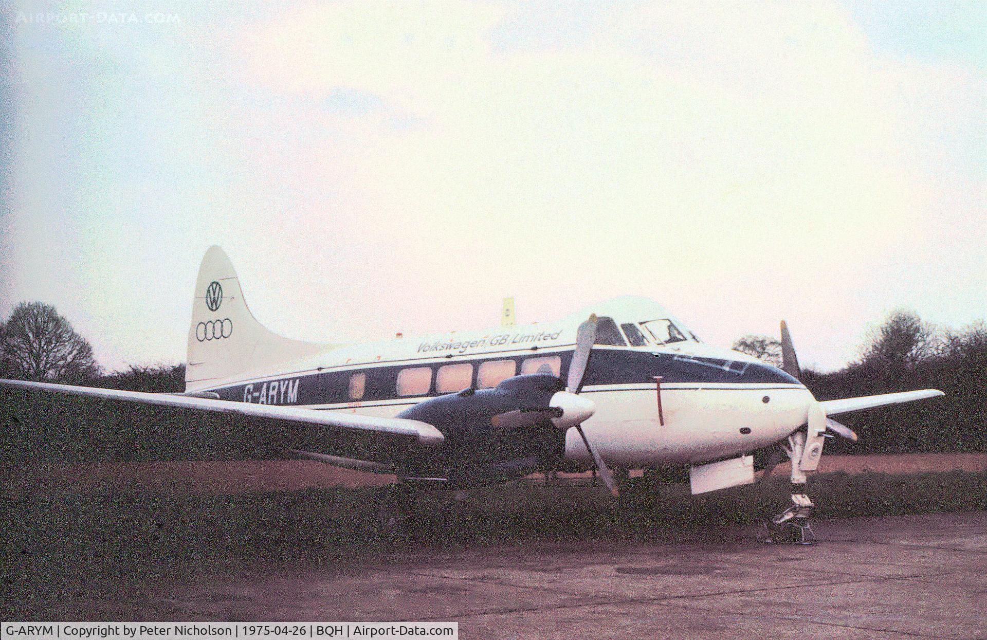 G-ARYM, 1962 De Havilland DH-104 Dove 8 C/N 04529, Dove 8 as seen at Biggin Hill in April 1975.