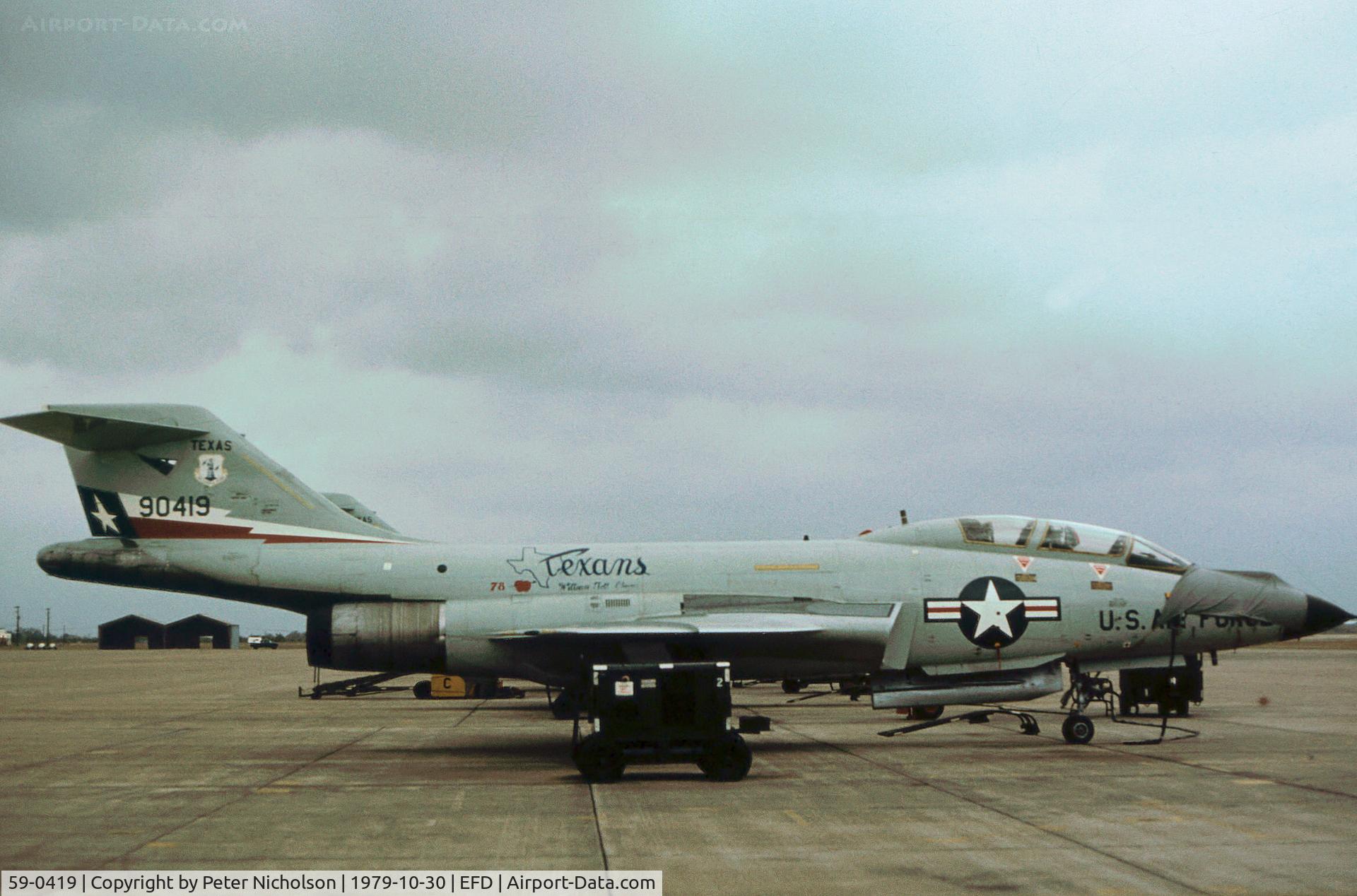 59-0419, 1959 McDonnell F-101F Voodoo C/N 743, Another view of this 111st Fighter Interceptor Squadron F-101F Voodoo as seen at Ellington AFB in October 1979.