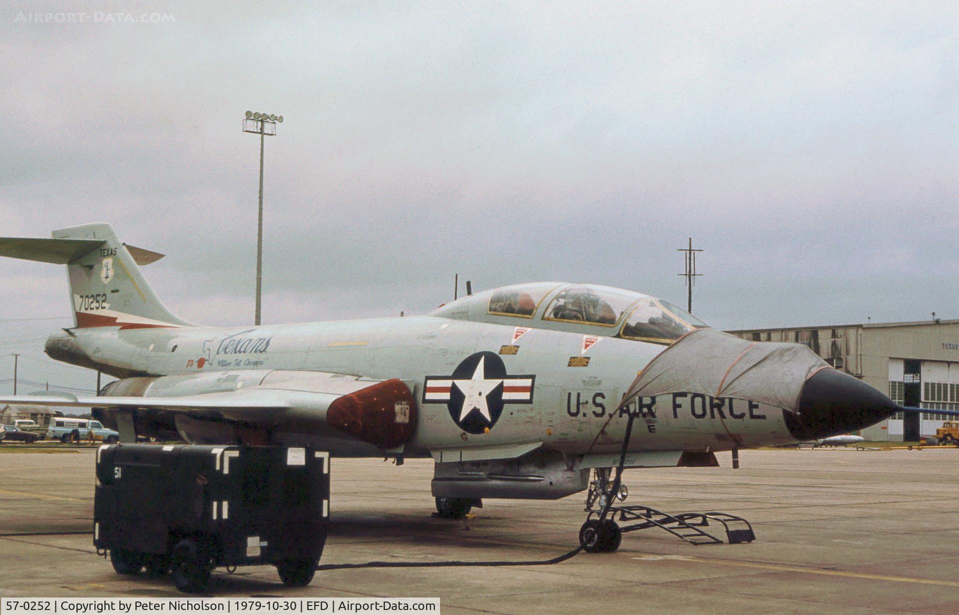 57-0252, McDonnell F-101B Voodoo C/N 430, F-101B Voodoo of the 111st Fighter Interceptor Squadron on the flight-line at Ellington AFB in October 1979.