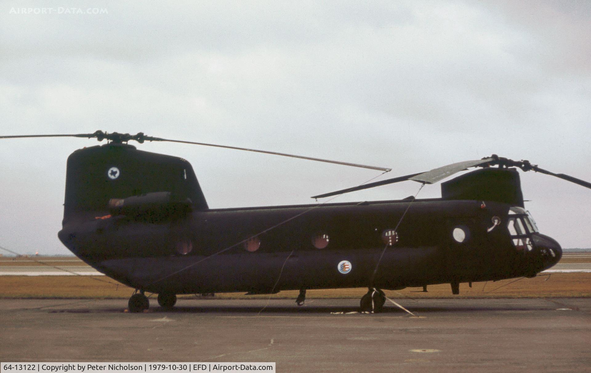 64-13122, 1964 Boeing Vertol CH-47A Chinook C/N B.094, CH-47A Chinook of the 136th Transport Company at Ellington AFB in October 1979.