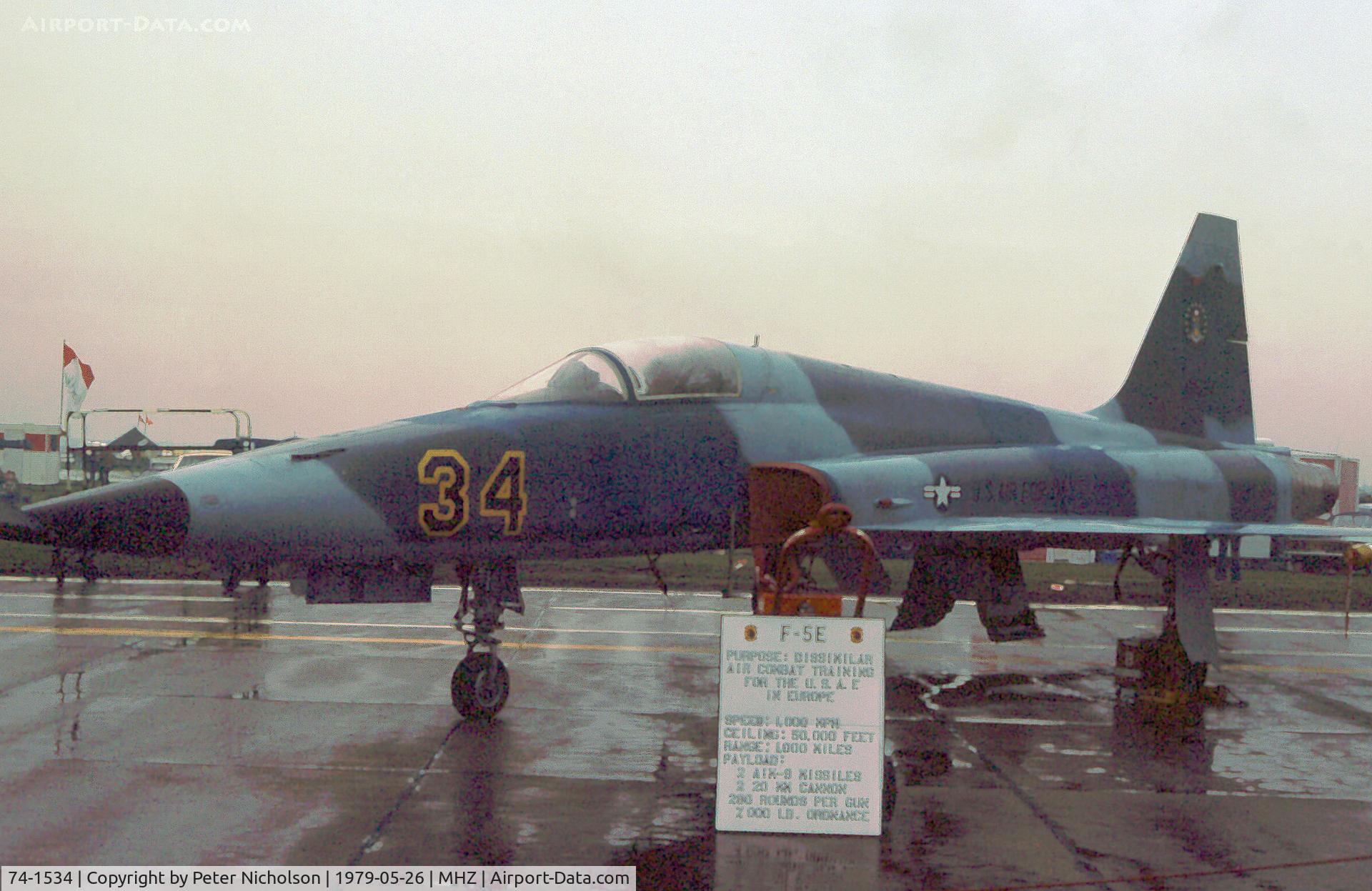 74-1534, 1974 Northrop F-5E Tiger II C/N R.1192, F-5E Tiger II of RAF Alconbury's 527th Tactical Fighter Training Aggressor Squadron on display at the 1979 RAF Mildenhall Air Fete.