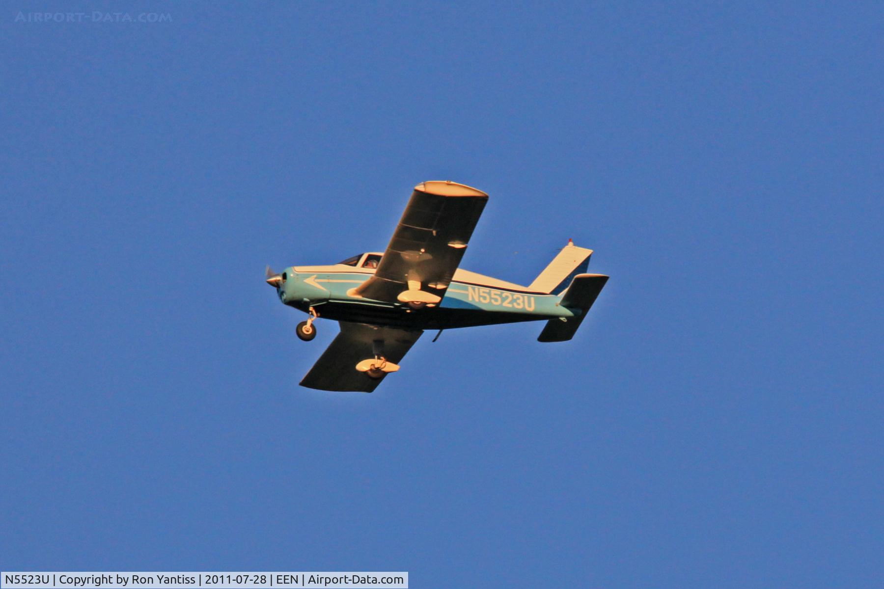 N5523U, 1969 Piper PA-28-140 C/N 28-26238, On final approach to runway 2, Keene, NH at 19:56.