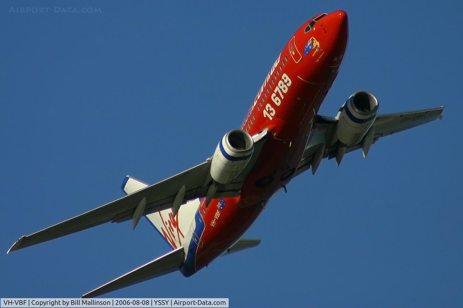 VH-VBF, 2001 Boeing 737-7Q8 C/N 30630, climb and bank out from 34 R