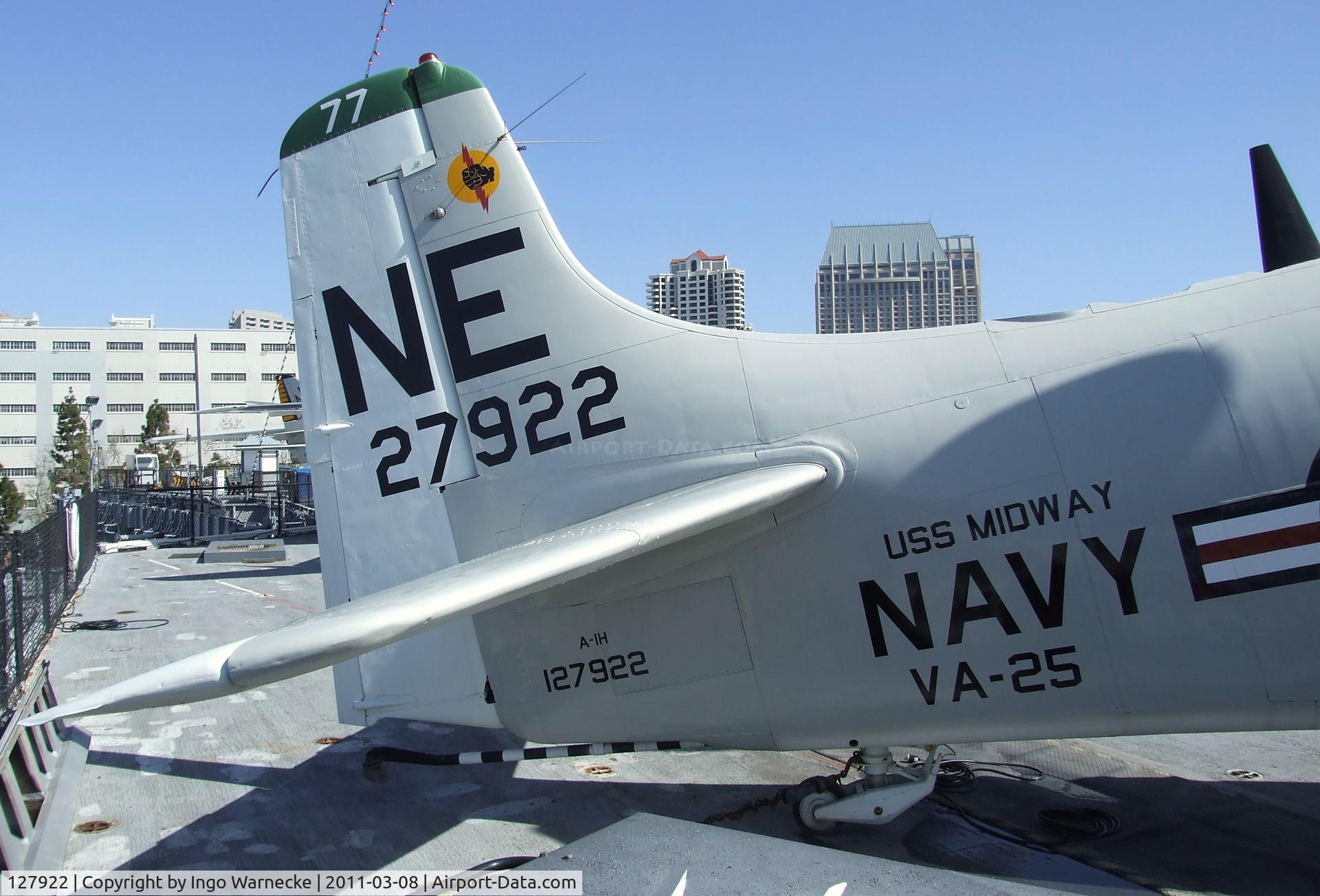 127922, Douglas AD-4W Skyraider C/N 7937, Douglas AD-6 (A-1H) Skyraider - built as AD-4W, then converted to the present shape - on the flight deck of the USS Midway Museum, San Diego CA