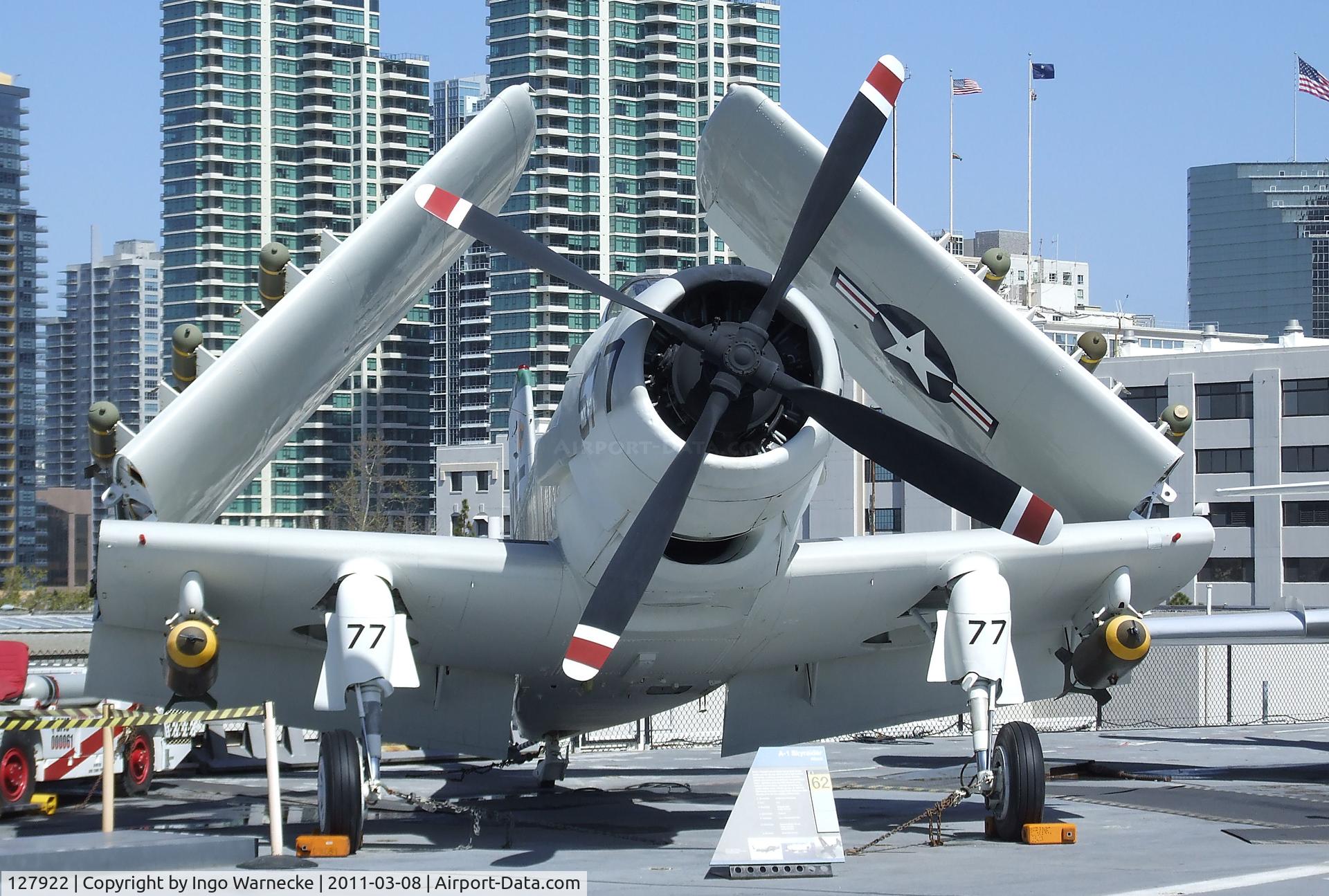 127922, Douglas AD-4W Skyraider C/N 7937, Douglas AD-6 (A-1H) Skyraider - built as AD-4W, then converted to the present shape - on the flight deck of the USS Midway Museum, San Diego CA