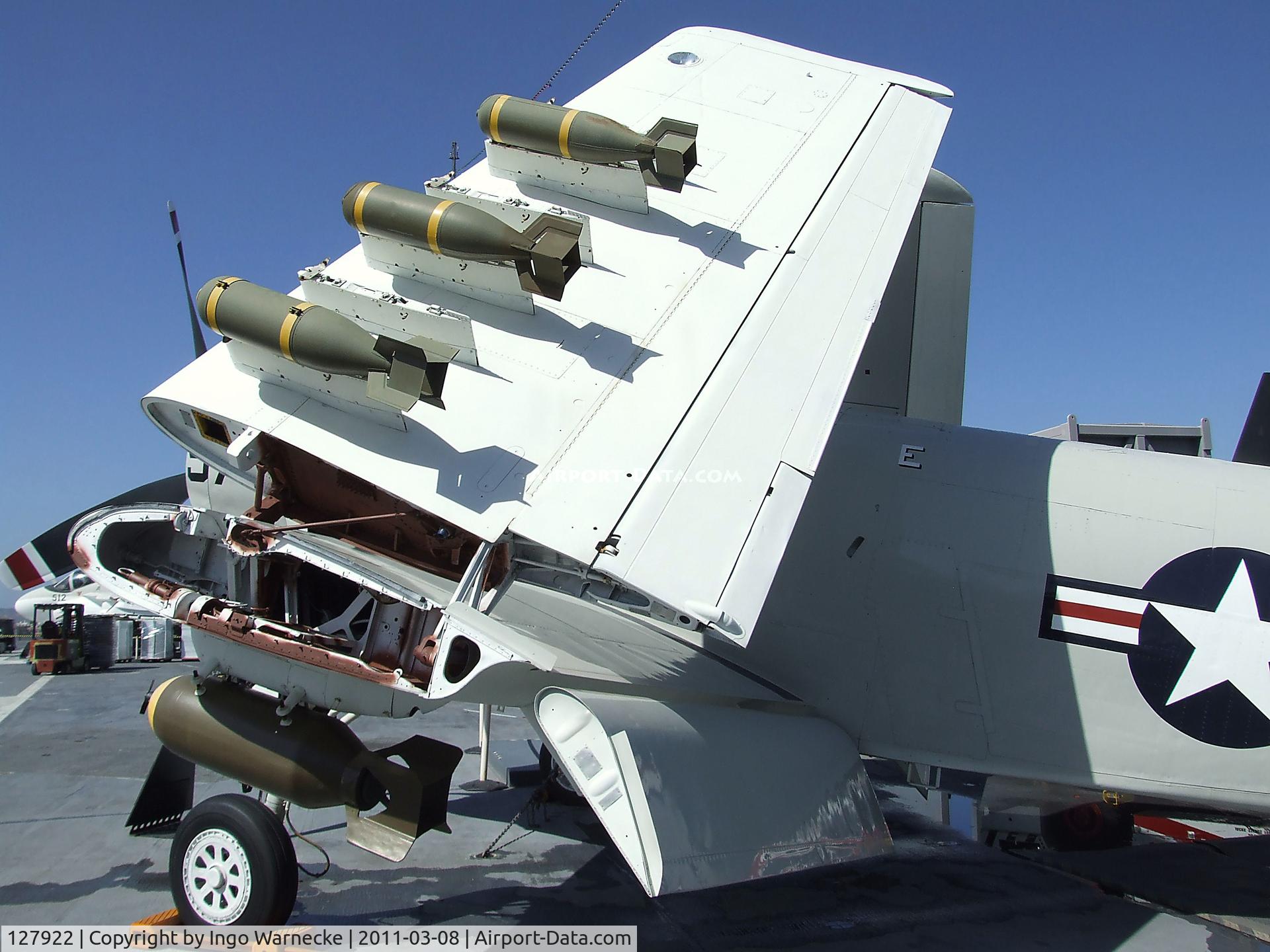 127922, Douglas AD-4W Skyraider C/N 7937, Douglas AD-6 (A-1H) Skyraider - built as AD-4W, then converted to the present shape - on the flight deck of the USS Midway Museum, San Diego CA