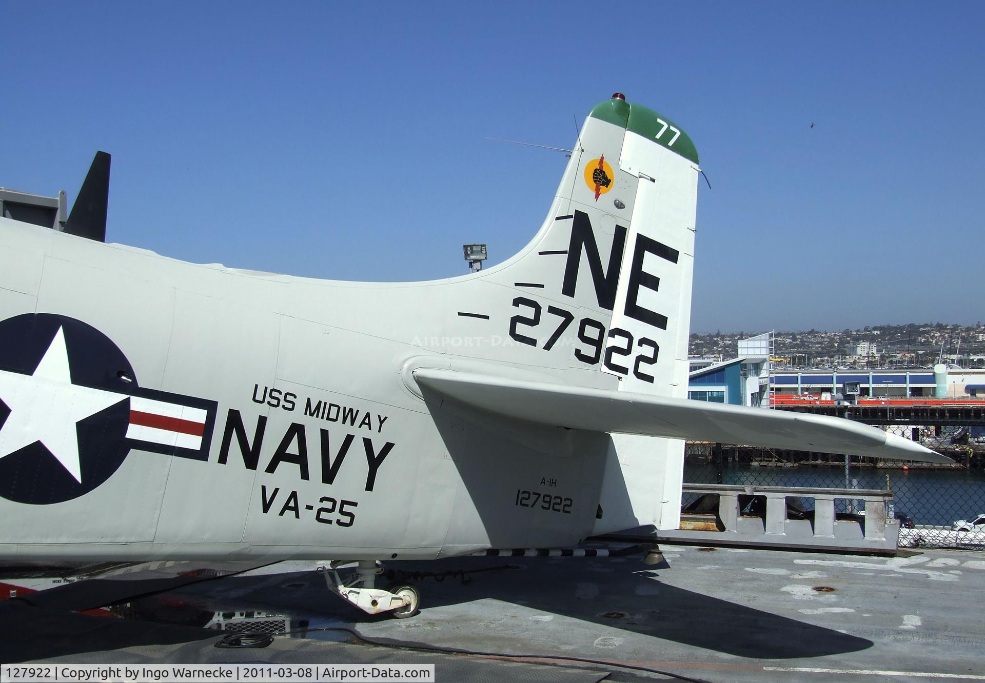 127922, Douglas AD-4W Skyraider C/N 7937, Douglas AD-6 (A-1H) Skyraider - built as AD-4W, then converted to the present shape - on the flight deck of the USS Midway Museum, San Diego CA
