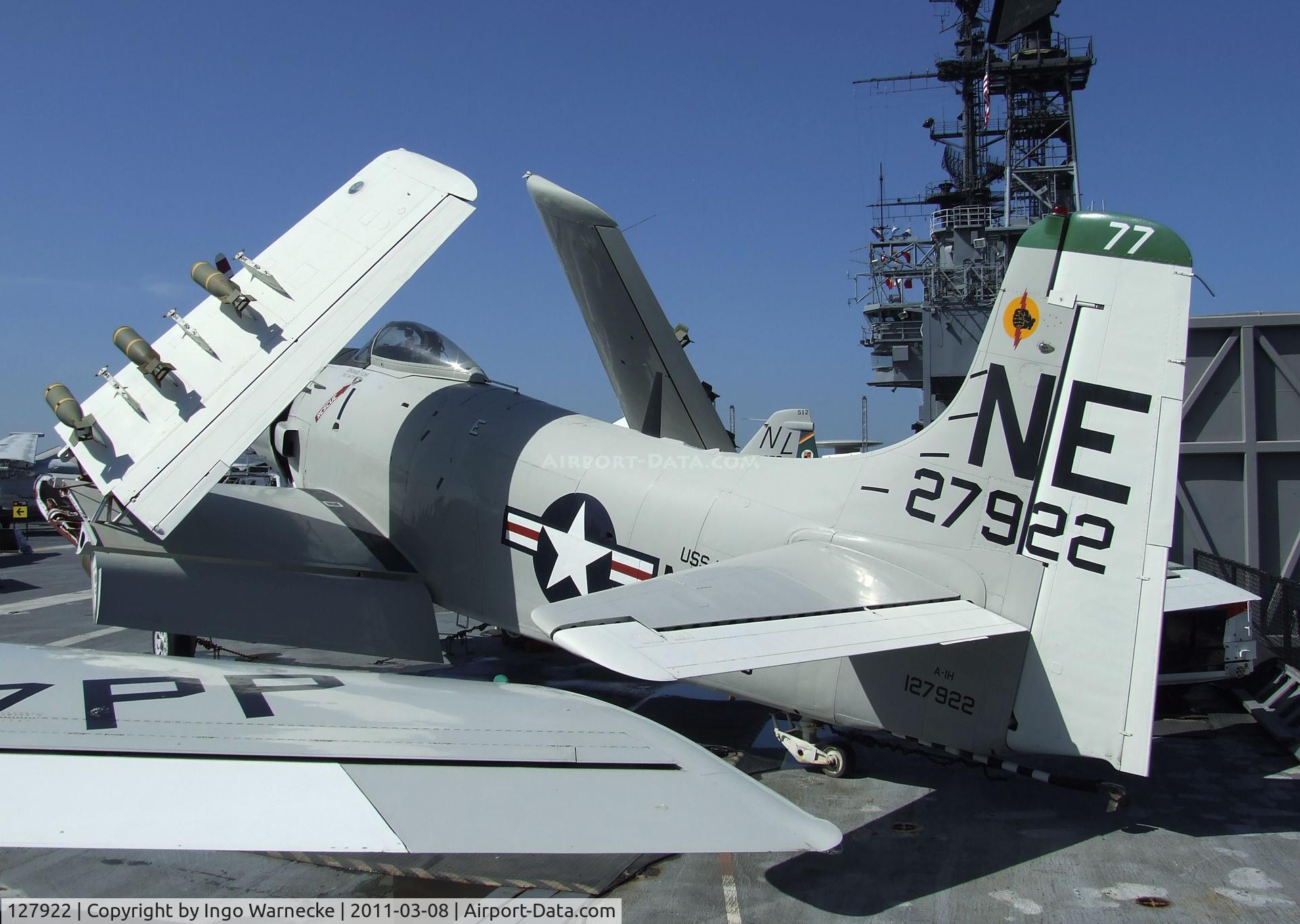 127922, Douglas AD-4W Skyraider C/N 7937, Douglas AD-6 (A-1H) Skyraider - built as AD-4W, then converted to the present shape - on the flight deck of the USS Midway Museum, San Diego CA