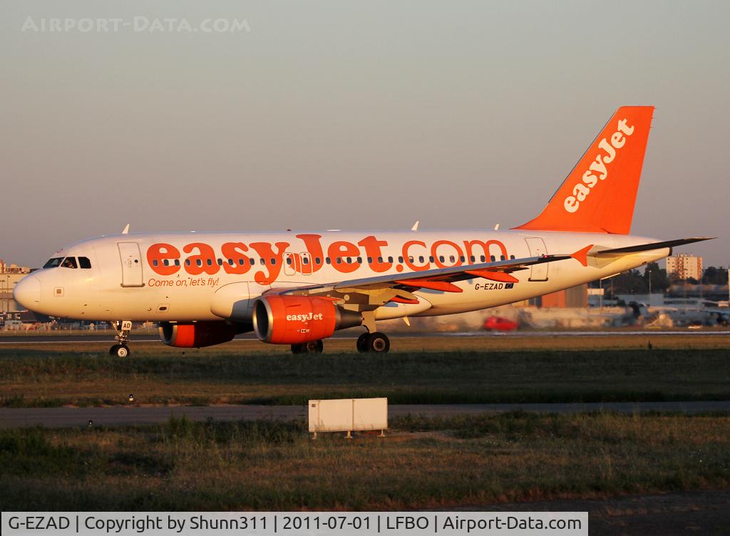 G-EZAD, 2006 Airbus A319-111 C/N 2702, Taxiing holding point rwy 32R for departure...