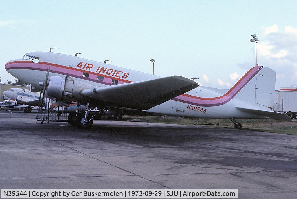 N39544, 1943 Douglas DC-3 C/N 11649, Taken at Luis Munoz Marin Airport in September 1973
