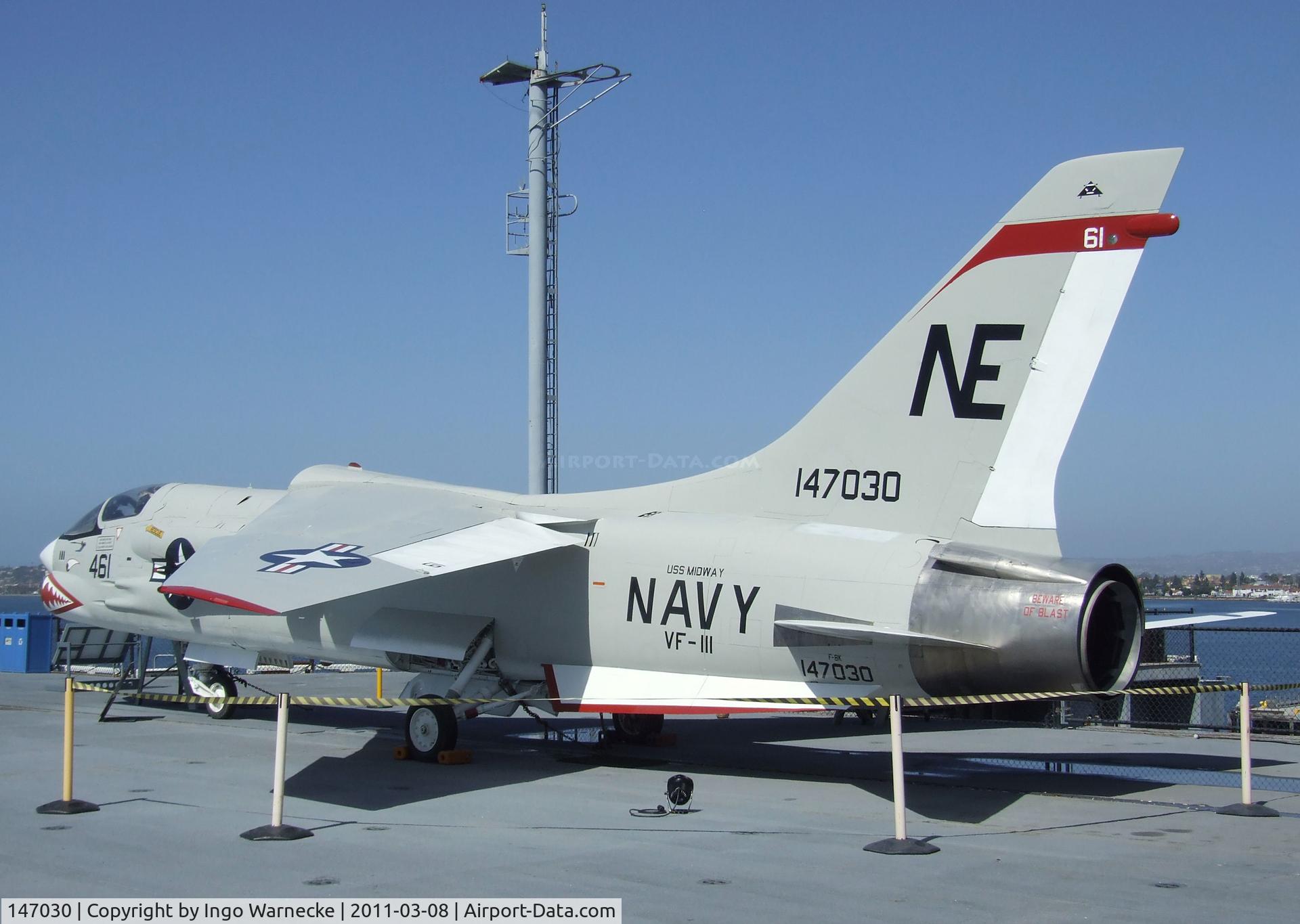 147030, Vought F-8K Crusader C/N 788, Vought F-8K Crusader on the flight deck of the USS Midway Museum, San Diego CA