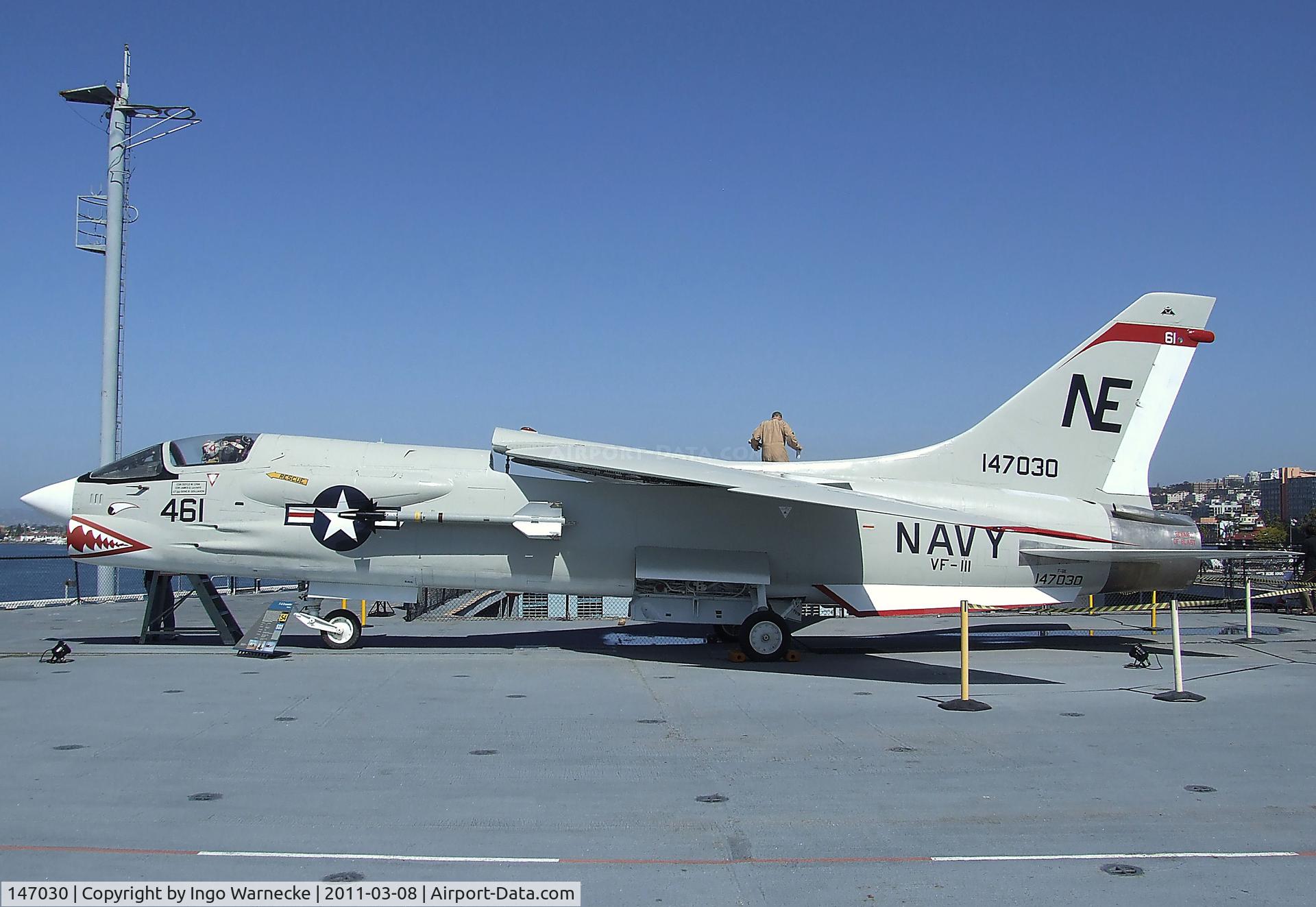 147030, Vought F-8K Crusader C/N 788, Vought F-8K Crusader on the flight deck of the USS Midway Museum, San Diego CA