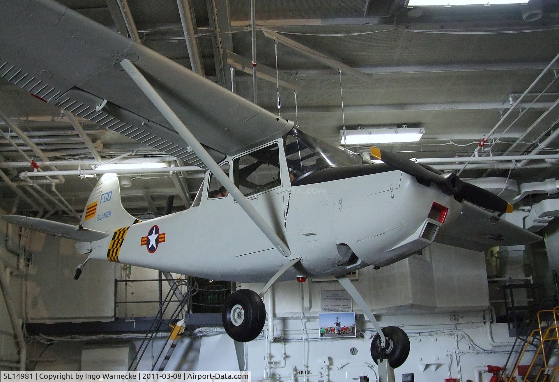 5L14981, 1950 Cessna O-1A Bird Dog C/N 21866, Cessna 305A / L-19A / O-1A Bird Dog in the hangar of the USS Midway Museum, San Diego CA
