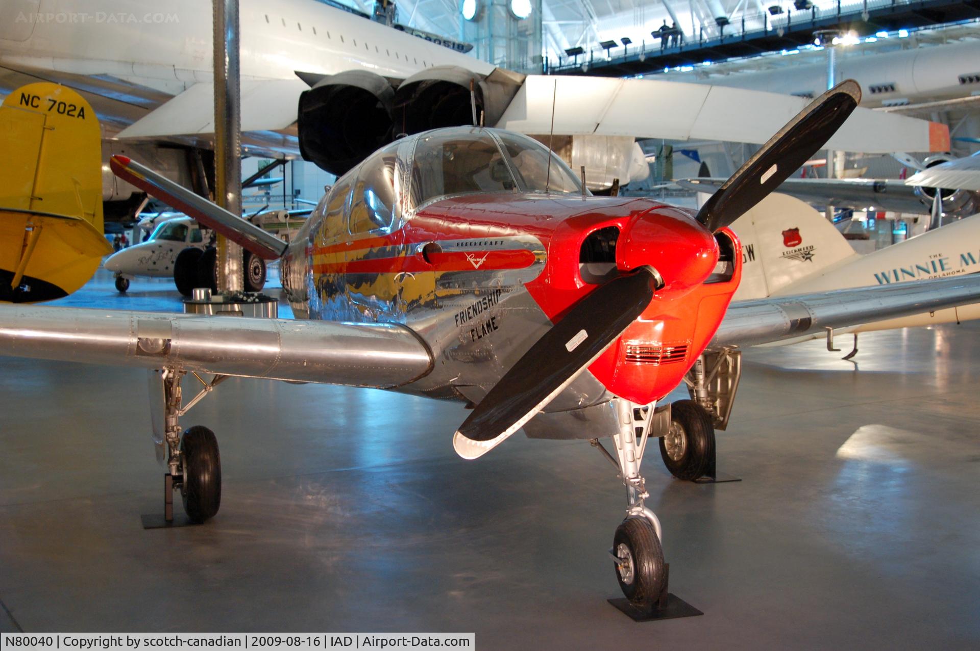 N80040, 1947 Beech 35 Bonanza C/N N80040, 1947 Beechcraft 35 Bonanza Waikiki Beech at the Steven F. Udvar-Hazy Center, Smithsonian National Air and Space Museum, Chantilly, VA