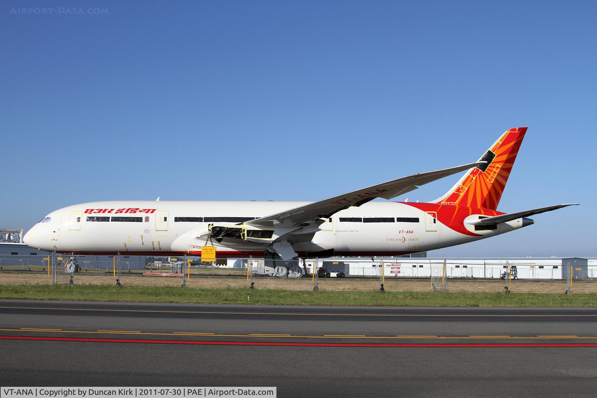 VT-ANA, 2011 Boeing 787-8 Dreamliner C/N 36273, The first 787 for Air India minus engines and in storage on Runway 29-11