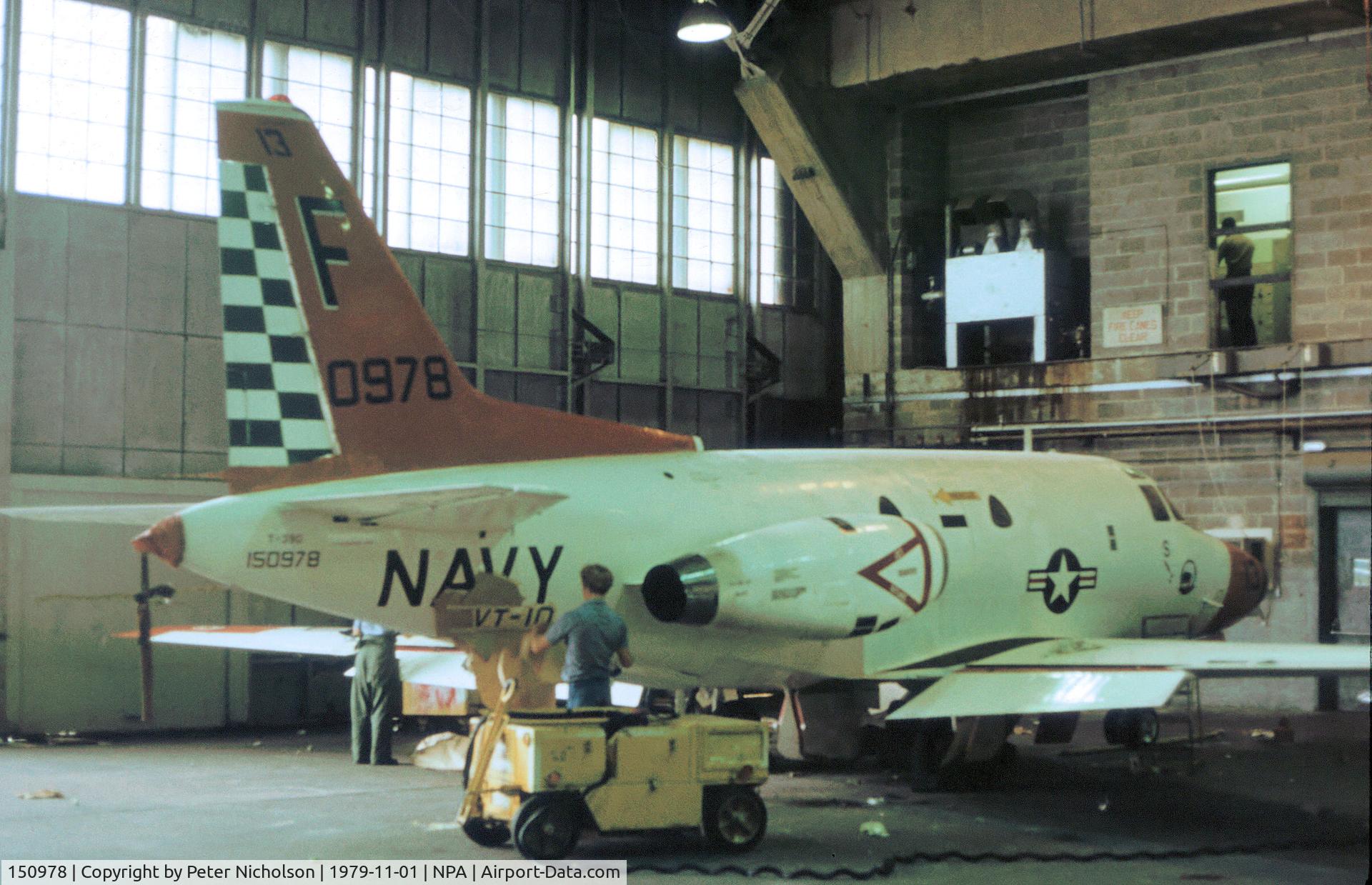 150978, North American T-39D Sabreliner C/N 285-10, T-39D Sabreliner of Training Squadron VT-10 undergoing maintenance at NAS Pensacola in November 1979.