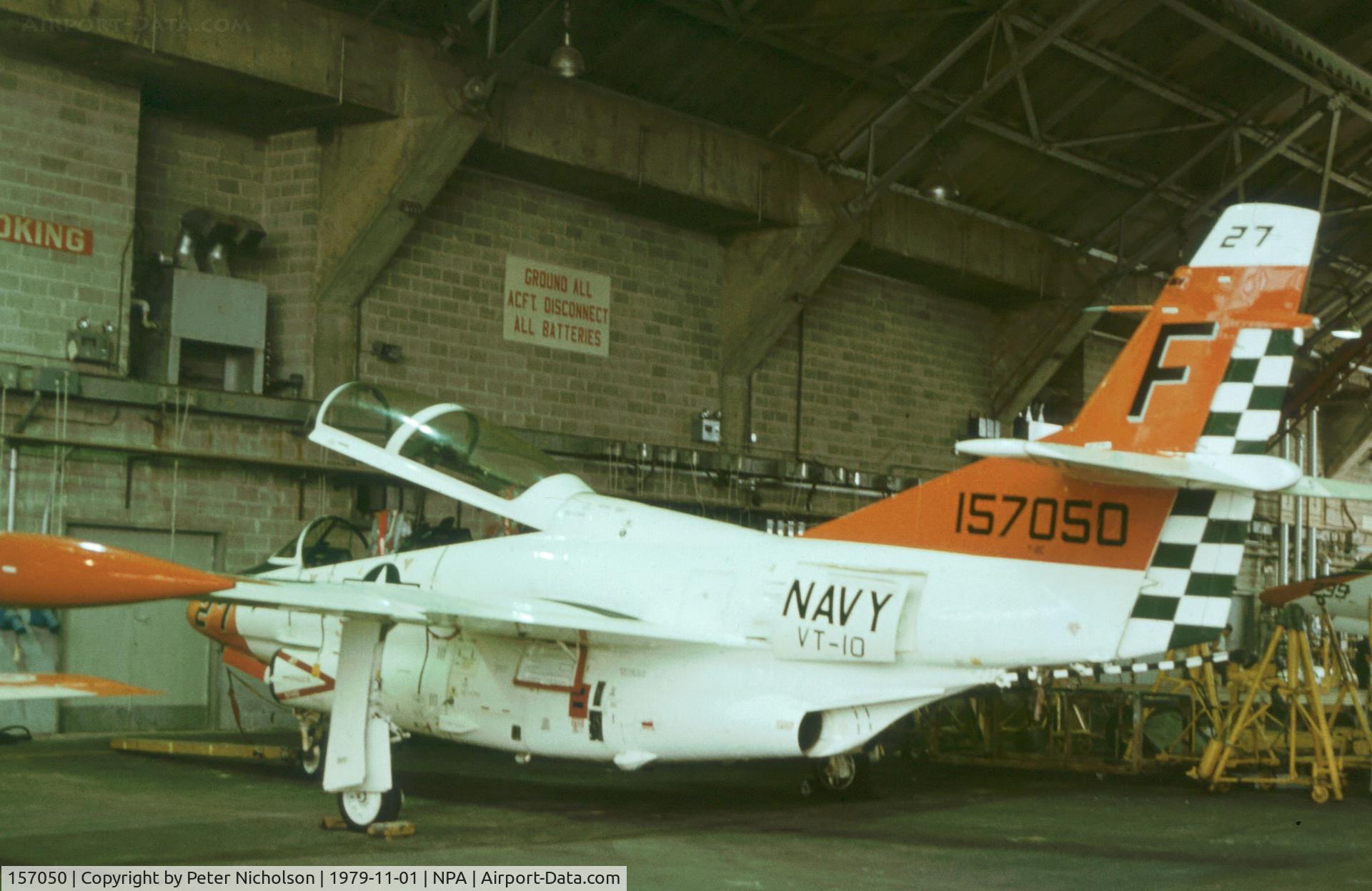 157050, Rockwell T-2C Buckeye C/N 332-21, T-2C Buckeye of Training Squadron VT-10 undergoing maintenance at NAS Pensacola in November 1979.
