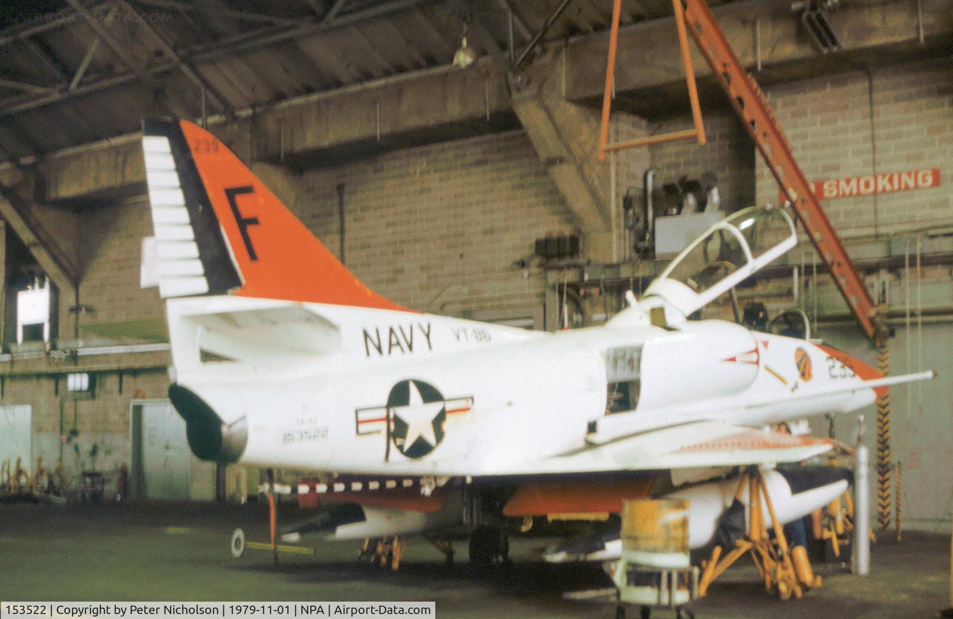 153522, Douglas TA-4J Skyhawk C/N 13588, TA-4J Skyhawk of Training Squadron VT-86 undergoing maintenance at NAS Pensacola in November 1979.