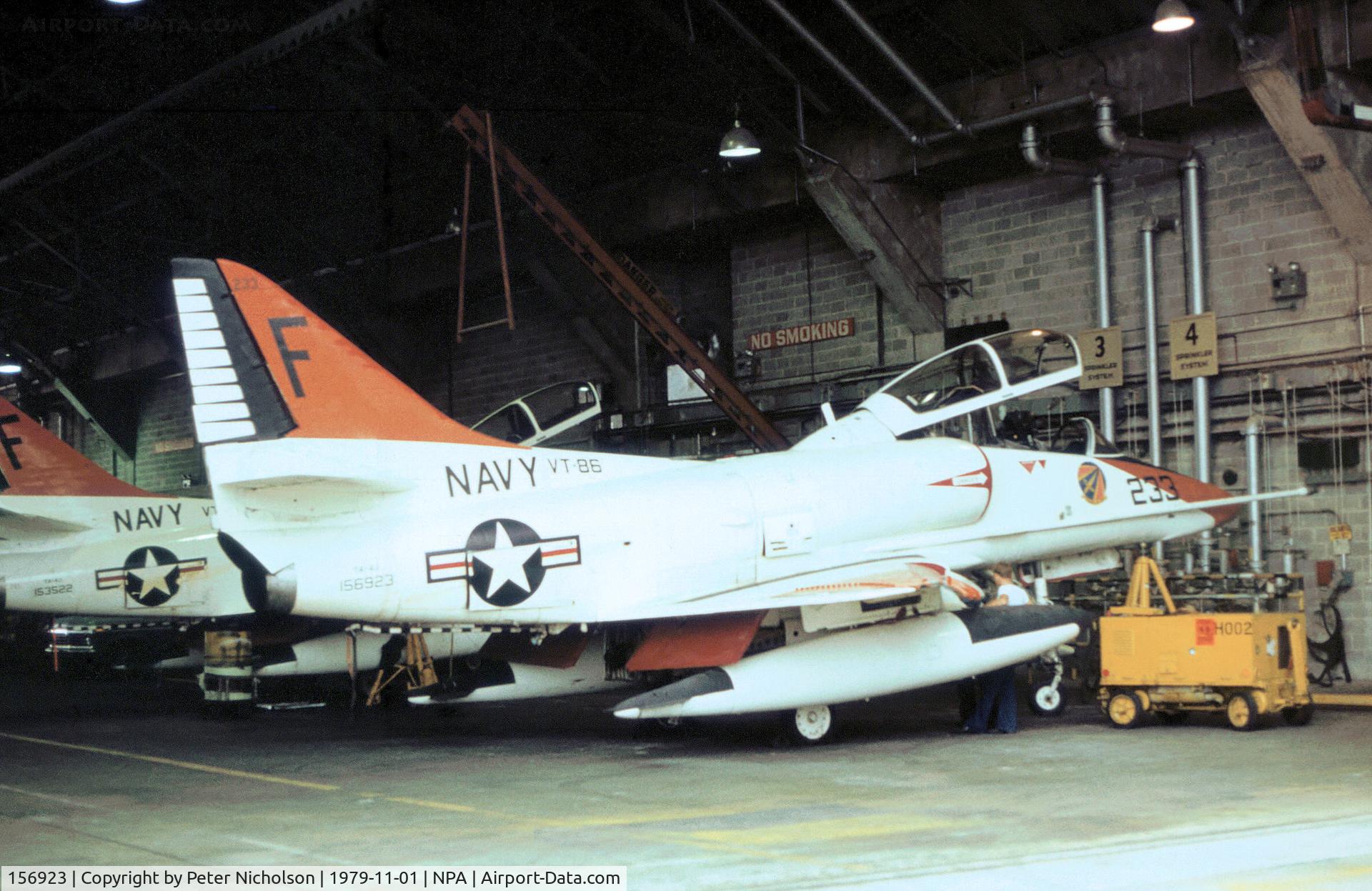 156923, Douglas TA-4J Skyhawk C/N 14016, TA-4J Skyhawk of Training Squadron VT-86 undergoing maintenance at NAS Pensacola in November 1979.
