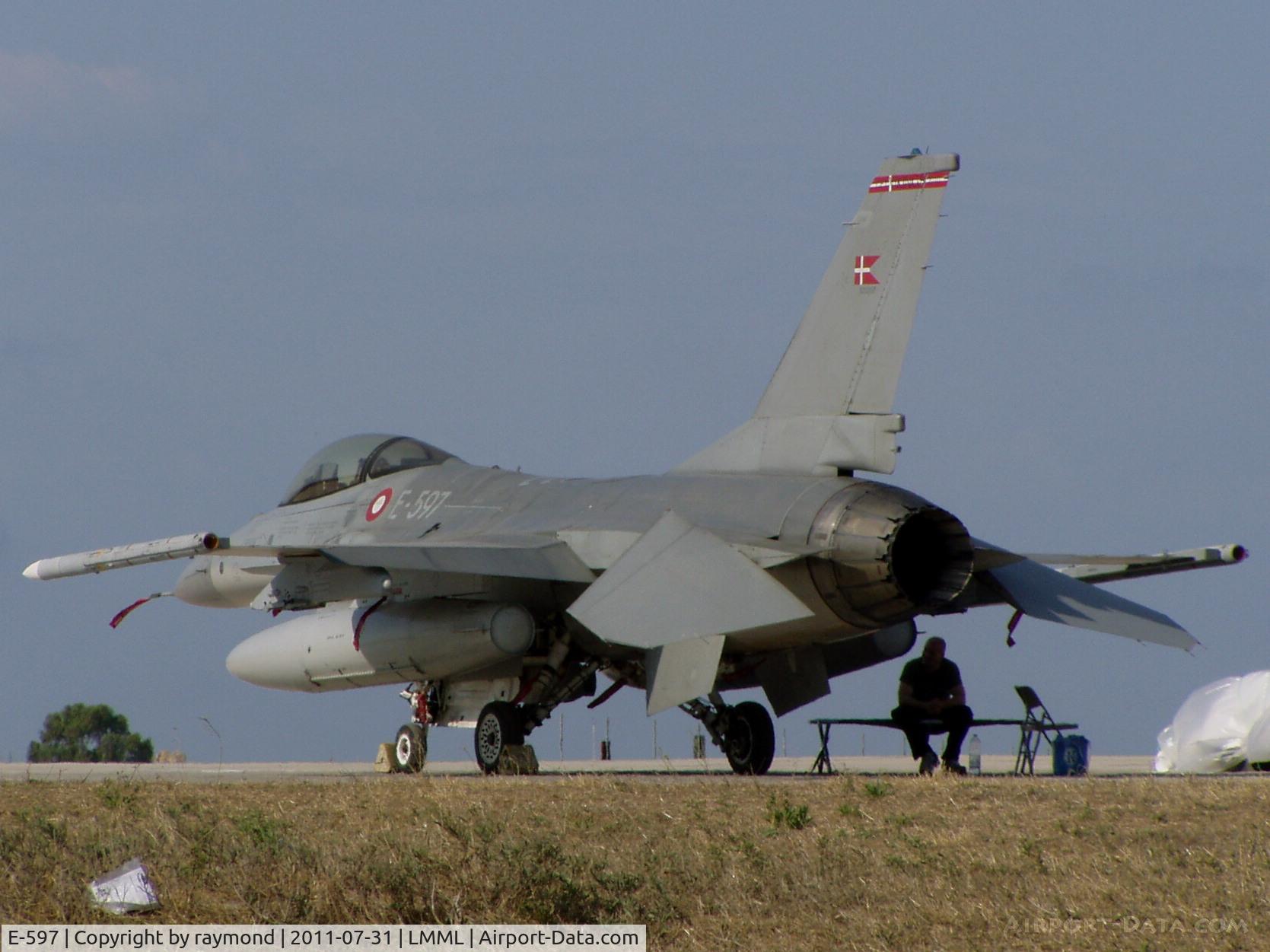 E-597, SABCA F-16AM Fighting Falcon C/N 6F-32, F16 E-597 Royal Danish Air Force diverted to Malta after engine trouble during Libyan conflict.