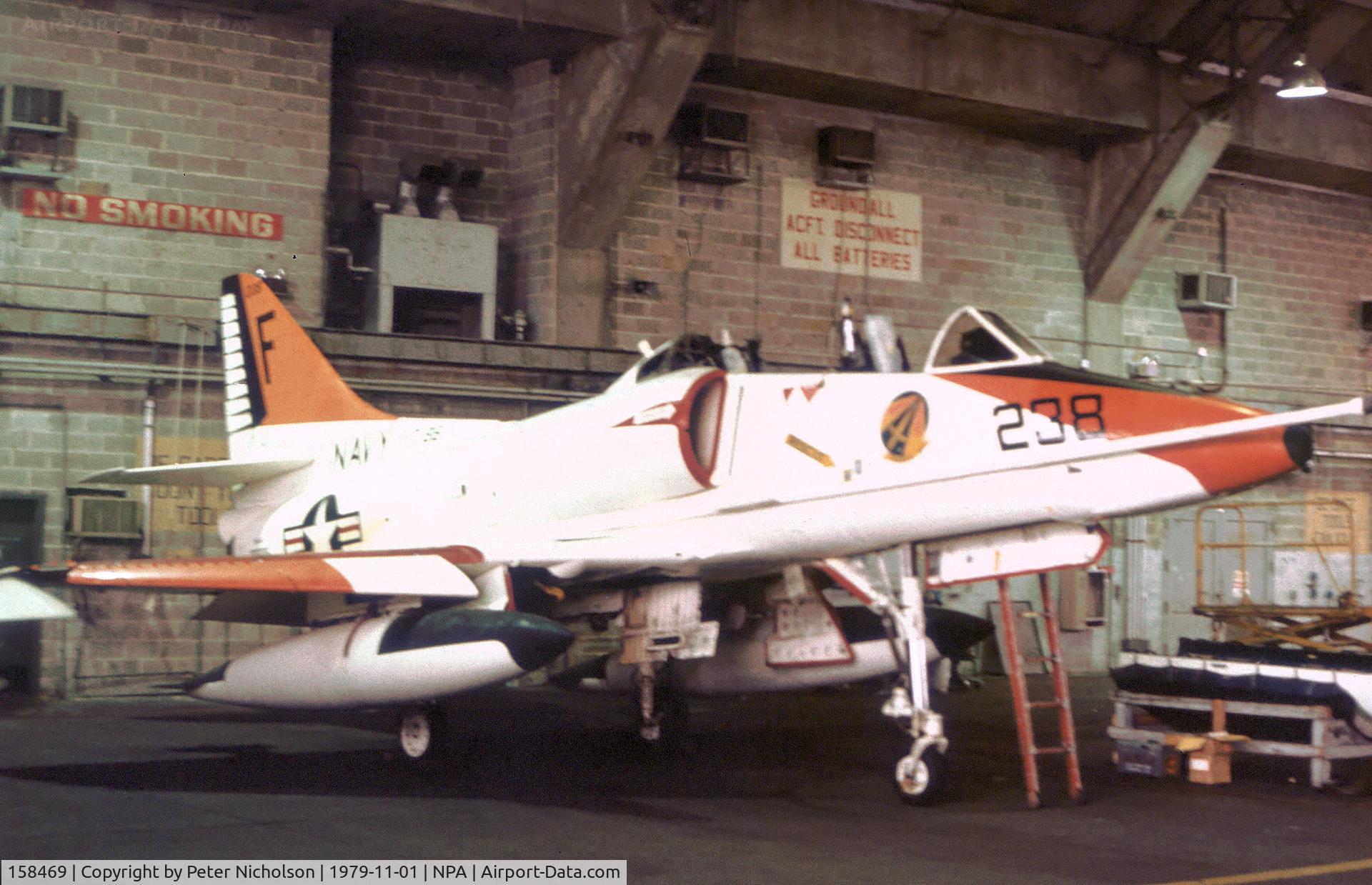 158469, Douglas TA-4J Skyhawk C/N 14274, TA-4J Skyhawk of Training Squadron VT-86 undergoing maintenance at NAS Pensacola in November 1979.