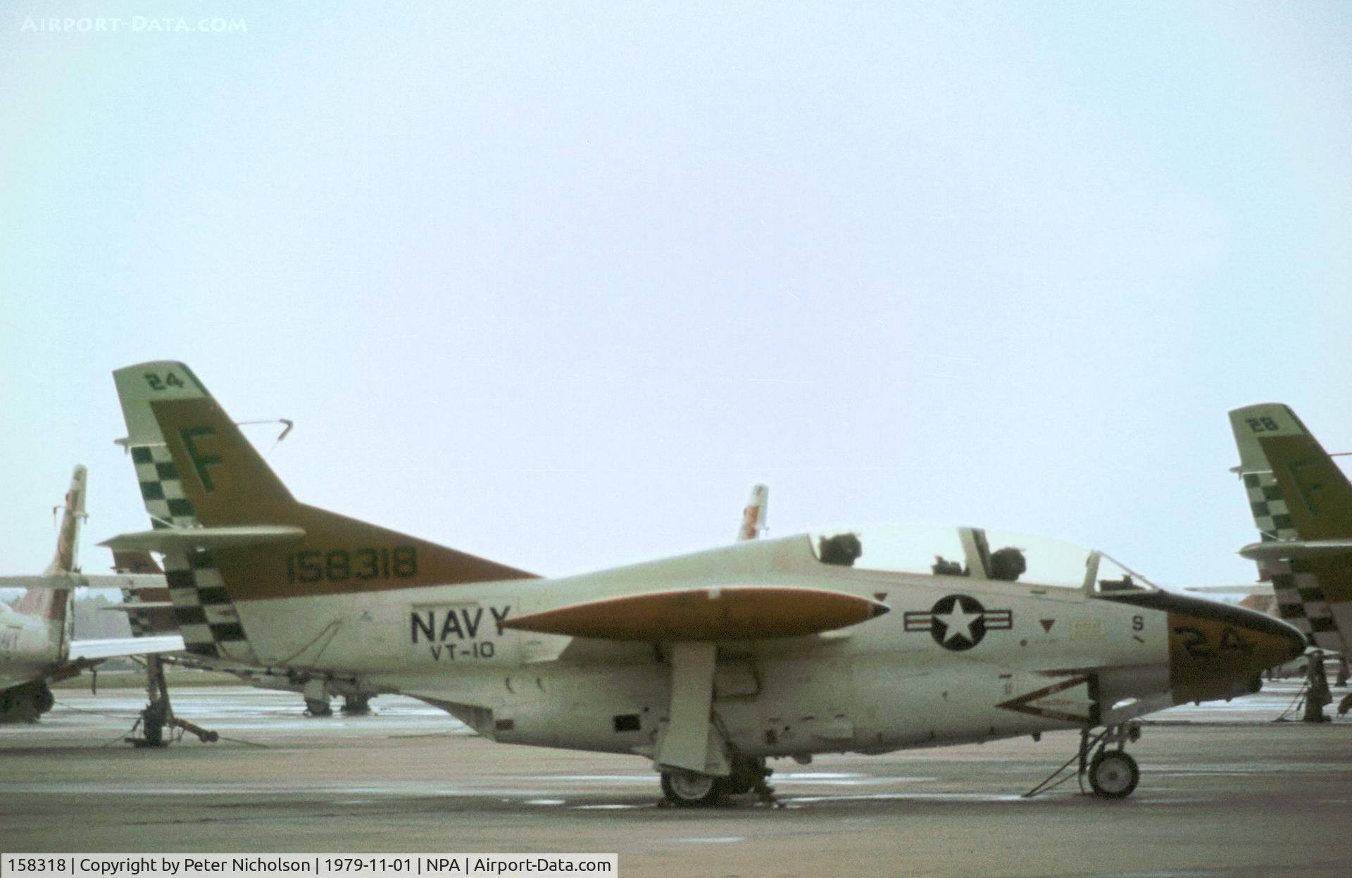 158318, Rockwell T-2C Buckeye C/N 340-9, T-2C Buckeye of Training Squadron VT-10 on the flight-line at NAS Pensacola in November 1979.
