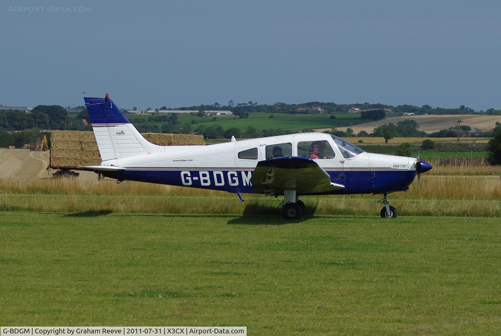 G-BDGM, 1974 Piper PA-28-151 Cherokee Warrior C/N 28-7415165, Just arrived at Northrepps.