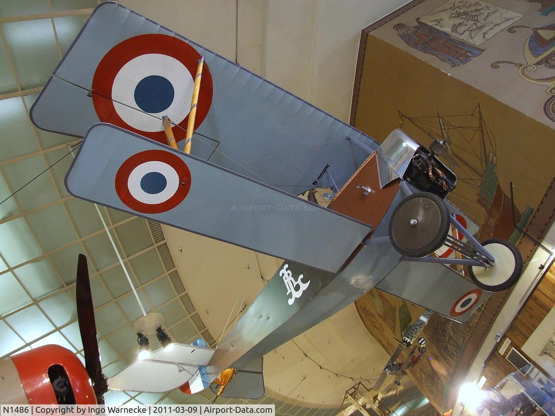 N1486, Nieuport 11 Replica C/N 102, Addems-Pfeifer NIEUPORT 11 replica at the San Diego Air & Space Museum, San Diego CA