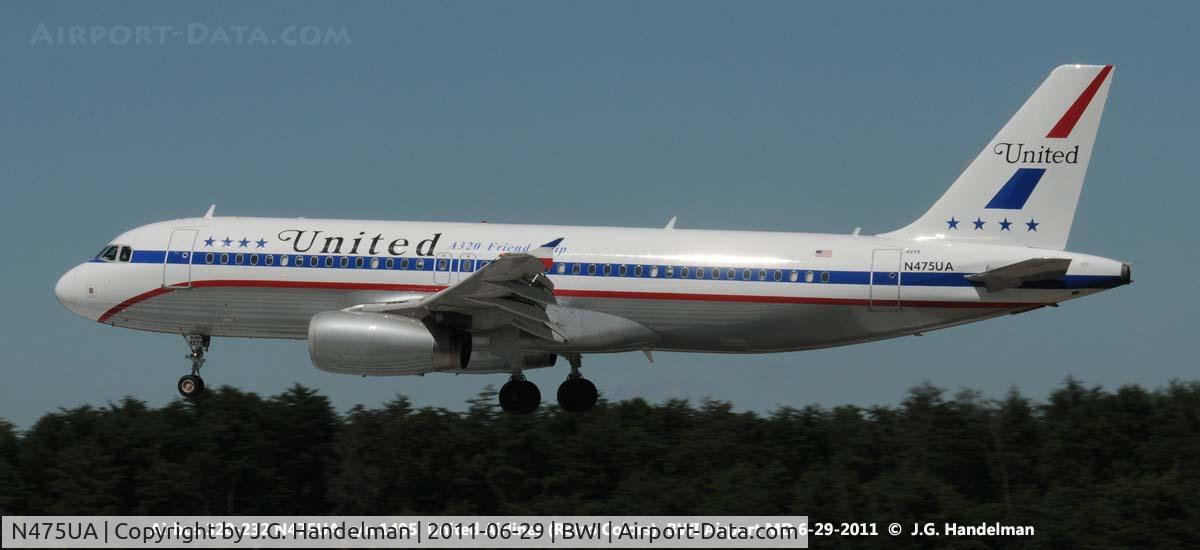 N475UA, 2001 Airbus A320-232 C/N 1495, on final to 33L