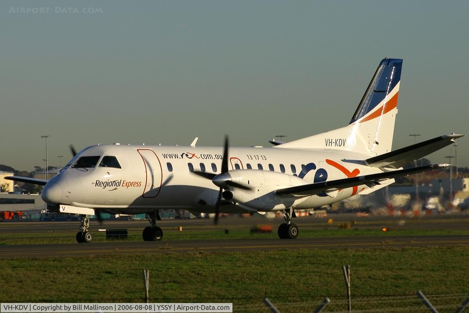 VH-KDV, 1992 Saab 340B C/N 340B-322, taxiing to 34R