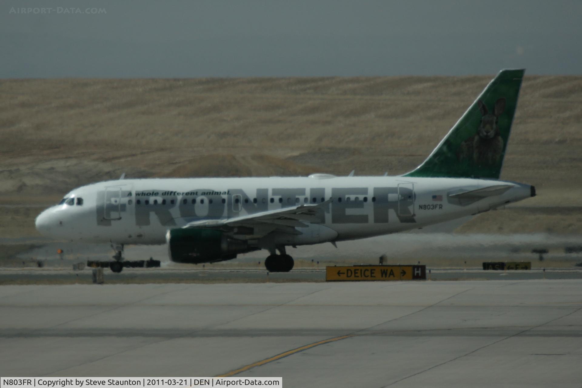 N803FR, 2003 Airbus A318-111 C/N 2017, Taken at Denver International Airport, in March 2011 whilst on an Aeroprint Aviation tour