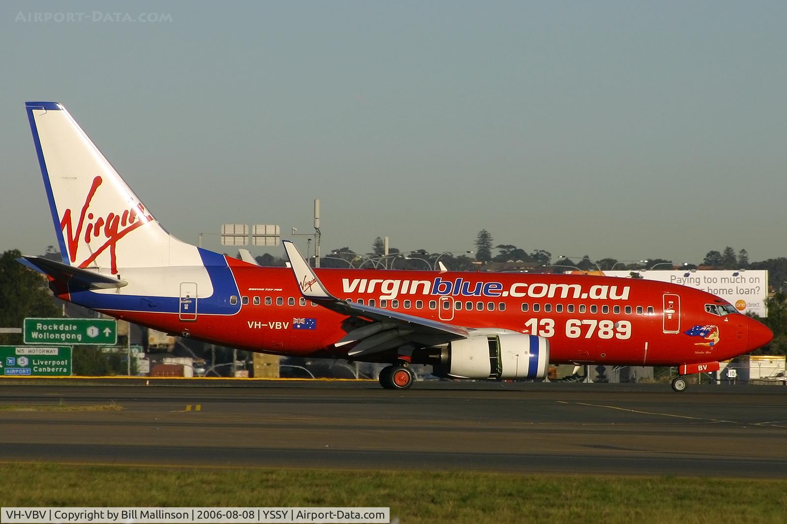 VH-VBV, 2003 Boeing 737-7BK C/N 33015, slowing on 34L